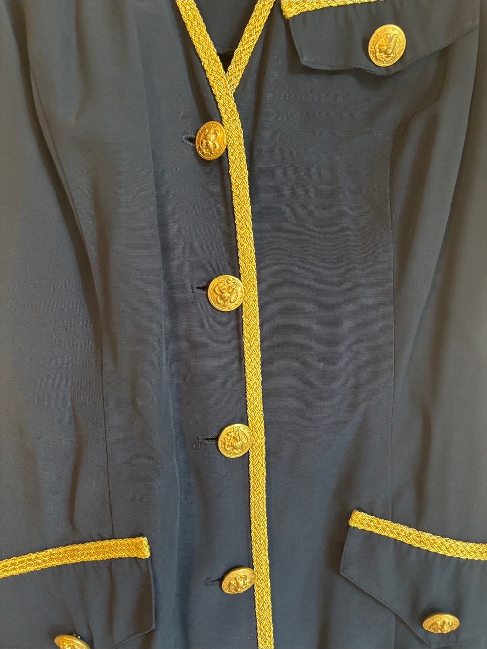 Joseph Ribkoff Navy Gold Trim Midi Dress | Luxury Metallic Braid | Size 10 - Picture 4 of 16